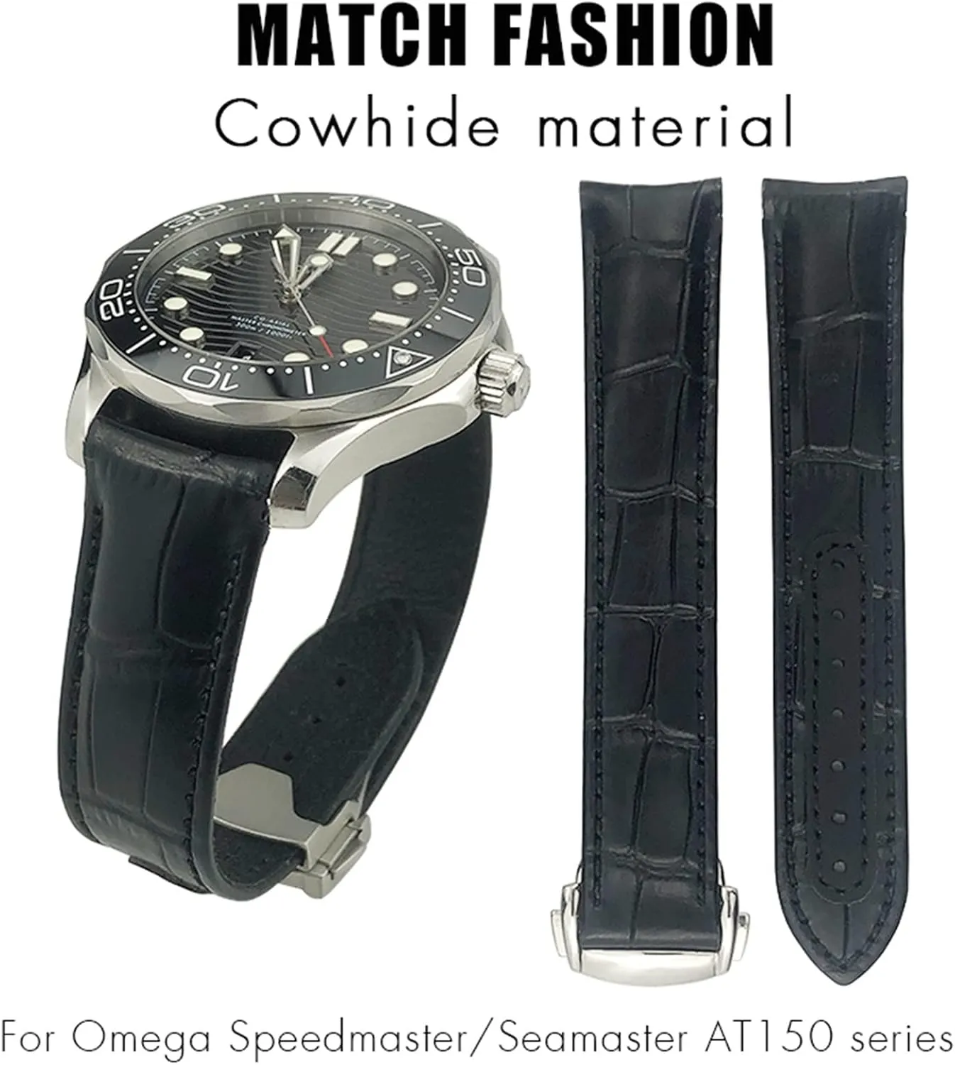 For Omega Seamaster Diver 300 AQUA TERRA AT150 Cowhide Strap Genuine Leather Watchband 19mm 20mm 21mm 22mm Curved End Watch Band