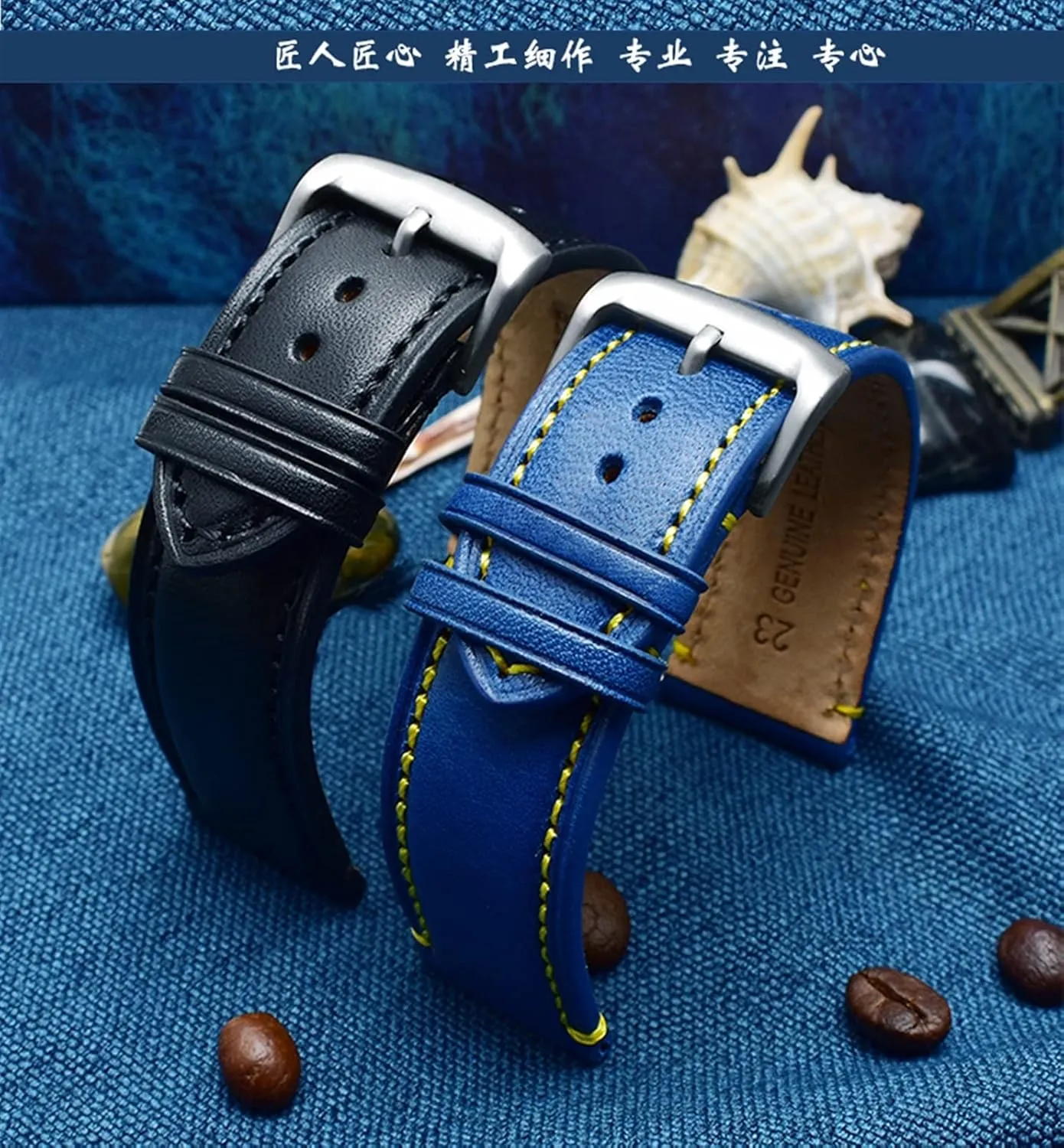 For Substitute Citizen AT8020 JY8078 wristband genuine leather strap 23mm blue Watch Band with folding buckle bracelet