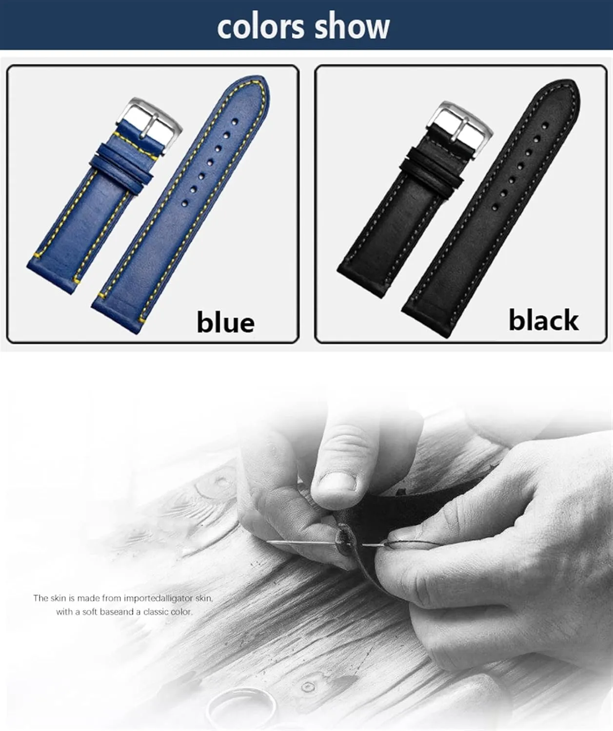 For Substitute Citizen AT8020 JY8078 wristband genuine leather strap 23mm blue Watch Band with folding buckle bracelet