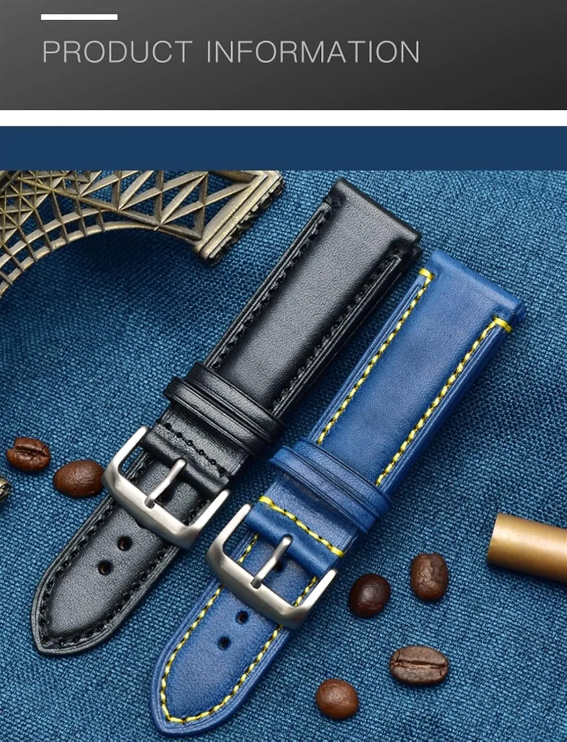 For Substitute Citizen AT8020 JY8078 wristband genuine leather strap 23mm blue Watch Band with folding buckle bracelet