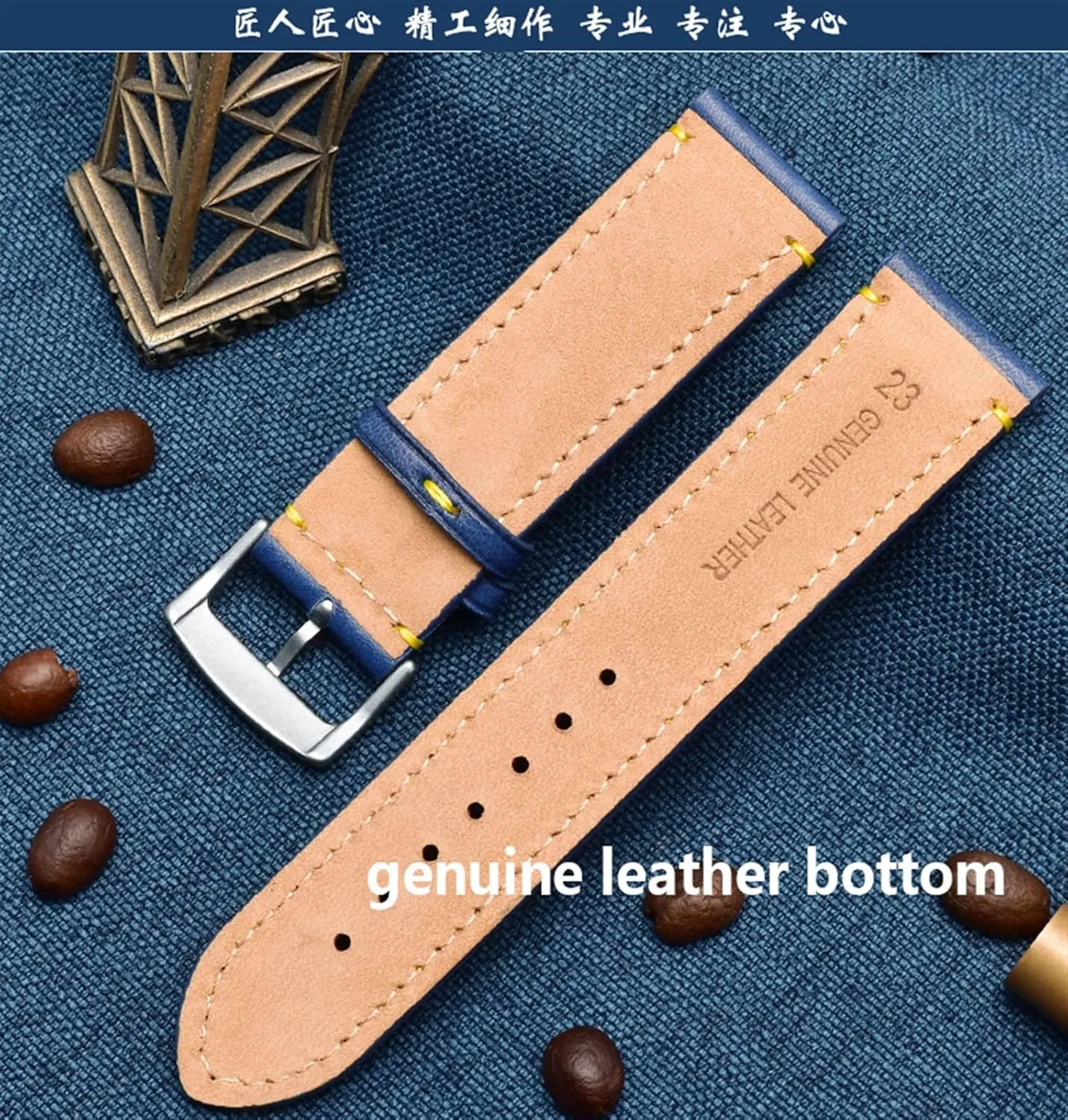 For Substitute Citizen AT8020 JY8078 wristband genuine leather strap 23mm blue Watch Band with folding buckle bracelet