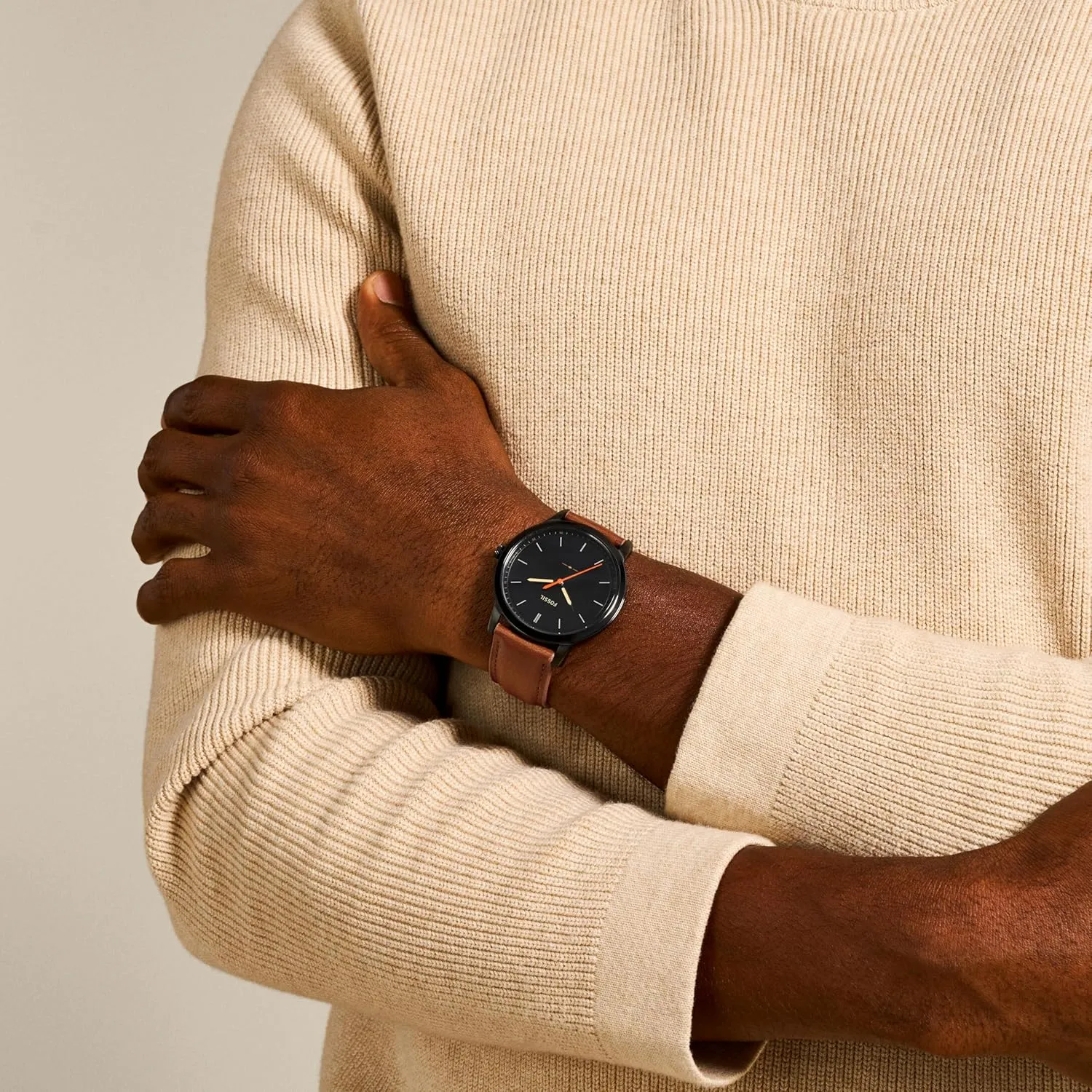 Fossil Men's Minimalist Quartz Stainless Steel and Leather Three-Hand Watch
