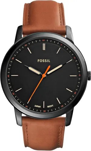Fossil Men's Minimalist Quartz Stainless Steel and Leather Three-Hand Watch