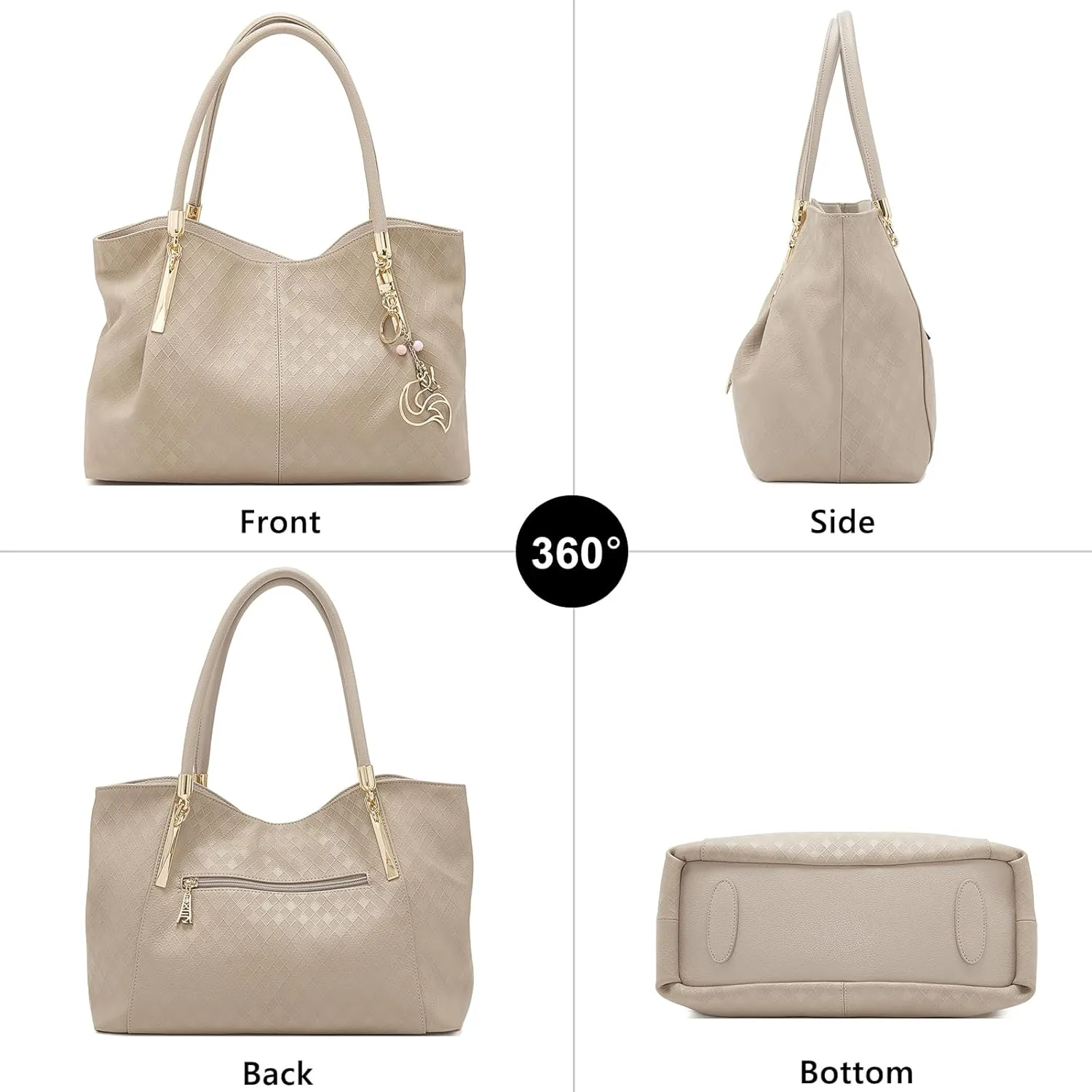 FOXLOVER Cow Leather Tote Bags for Women Large Capacity Top-Handle Handbag Shoulder Bag Purse Zipper Closure with Metal Charm