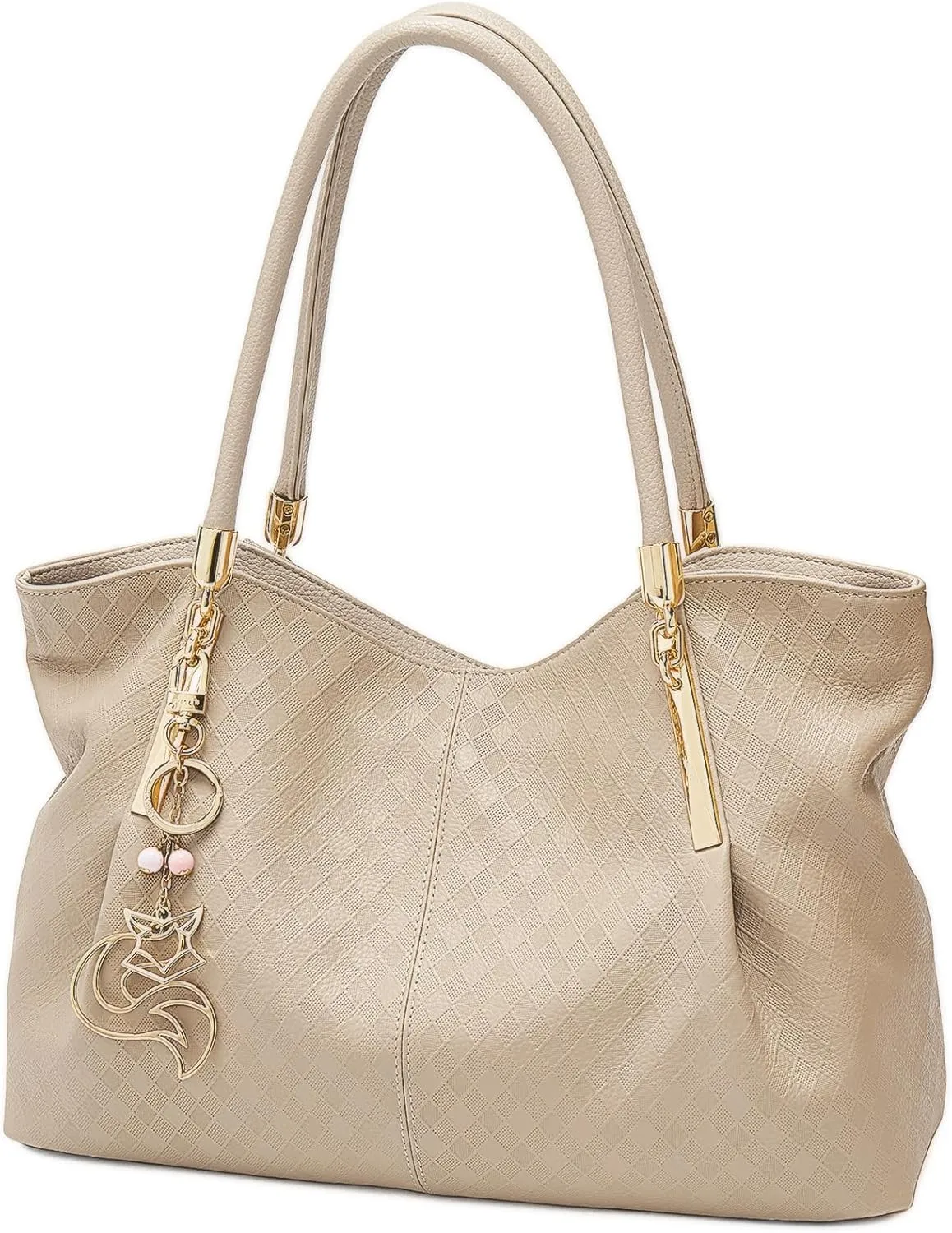 FOXLOVER Cow Leather Tote Bags for Women Large Capacity Top-Handle Handbag Shoulder Bag Purse Zipper Closure with Metal Charm