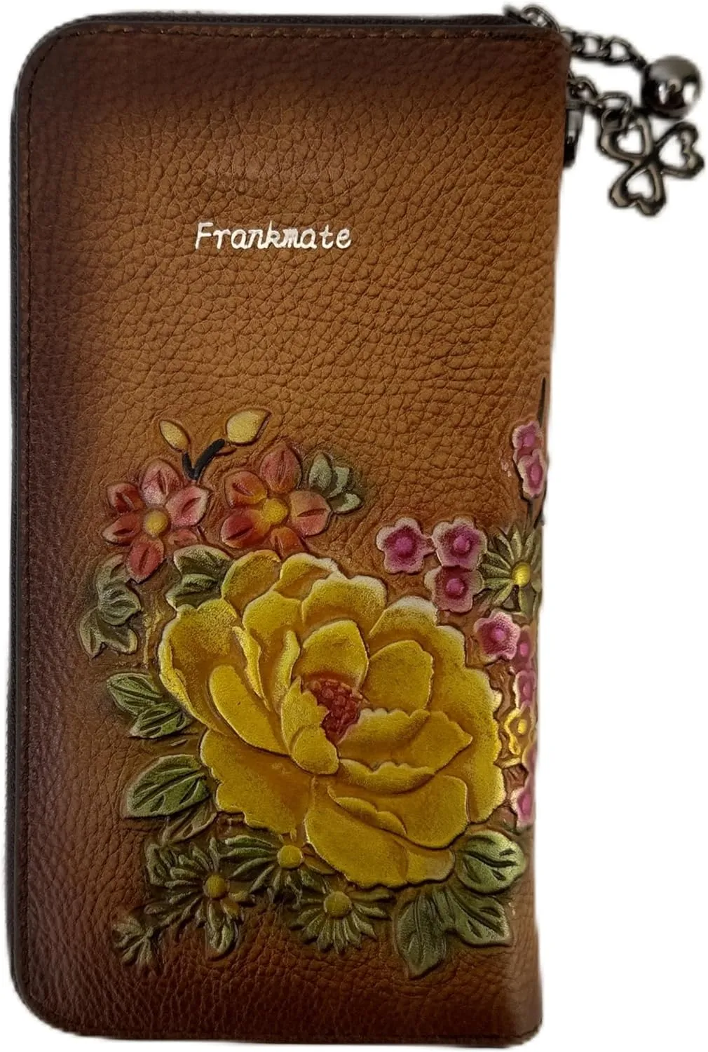 Frankmate Genuine Leather Zipper Wallet for Women Vintage Purse Ladies Credit Card Case Phone Clutch Wristlet Billfolds (Vintage Brown 2)