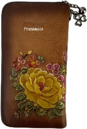 Frankmate Genuine Leather Zipper Wallet for Women Vintage Purse Ladies Credit Card Case Phone Clutch Wristlet Billfolds (Vintage Brown 2)