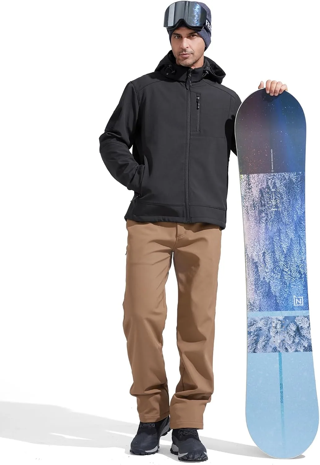 FREE SOLDIER Men's Lightweight Softshell Jacket Winter Fleece Lined Hooded Rain Waterproof Hiking Outdoor Jackets