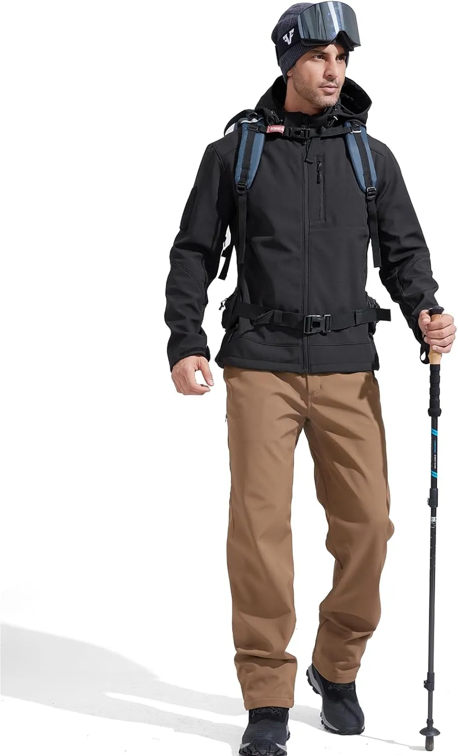 FREE SOLDIER Men's Lightweight Softshell Jacket Winter Fleece Lined Hooded Rain Waterproof Hiking Outdoor Jackets