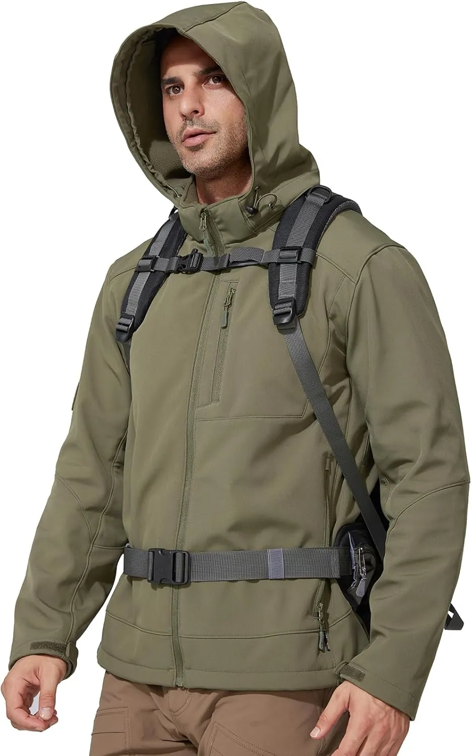 FREE SOLDIER Men's Lightweight Softshell Jacket Winter Fleece Lined Hooded Rain Waterproof Hiking Outdoor Jackets