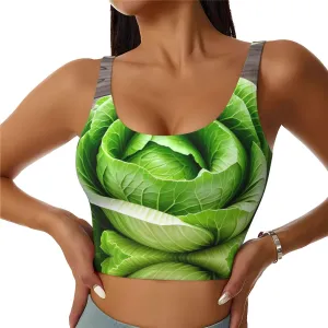 Fresh Cabbage Pattern Women's Sports Vest for Yoga Workout Fitness - Casual Sleeveless for Athletic Girls, Black, Small