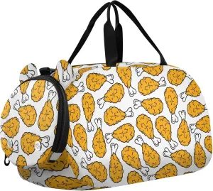 Fried Chicken Cute Sports Duffle Bag for Girls Boys, Gym Bag with Shoe Compartment, Kids Travel Overnight Weekender Shoulder Bag