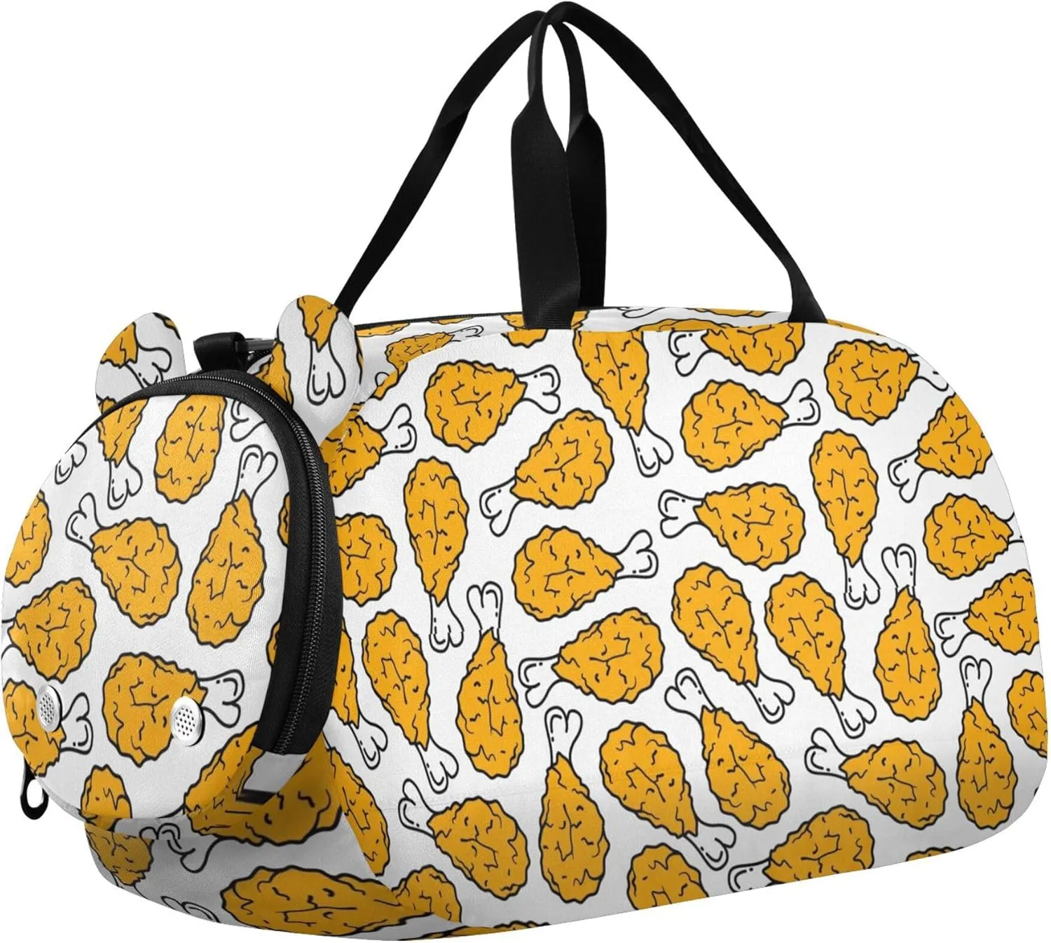 Fried Chicken Cute Sports Duffle Bag for Girls Boys, Gym Bag with Shoe Compartment, Kids Travel Overnight Weekender Shoulder Bag