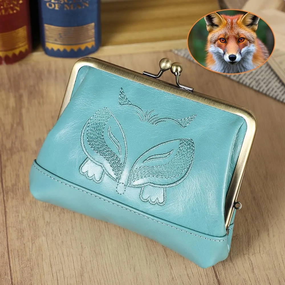 Full Grain Leather Kiss Lock Coin Purse Coin Pouch Vintage Kiss Clasp Card Holder Small Change Purse, Turquoise Blue, Vintage Kiss Lock