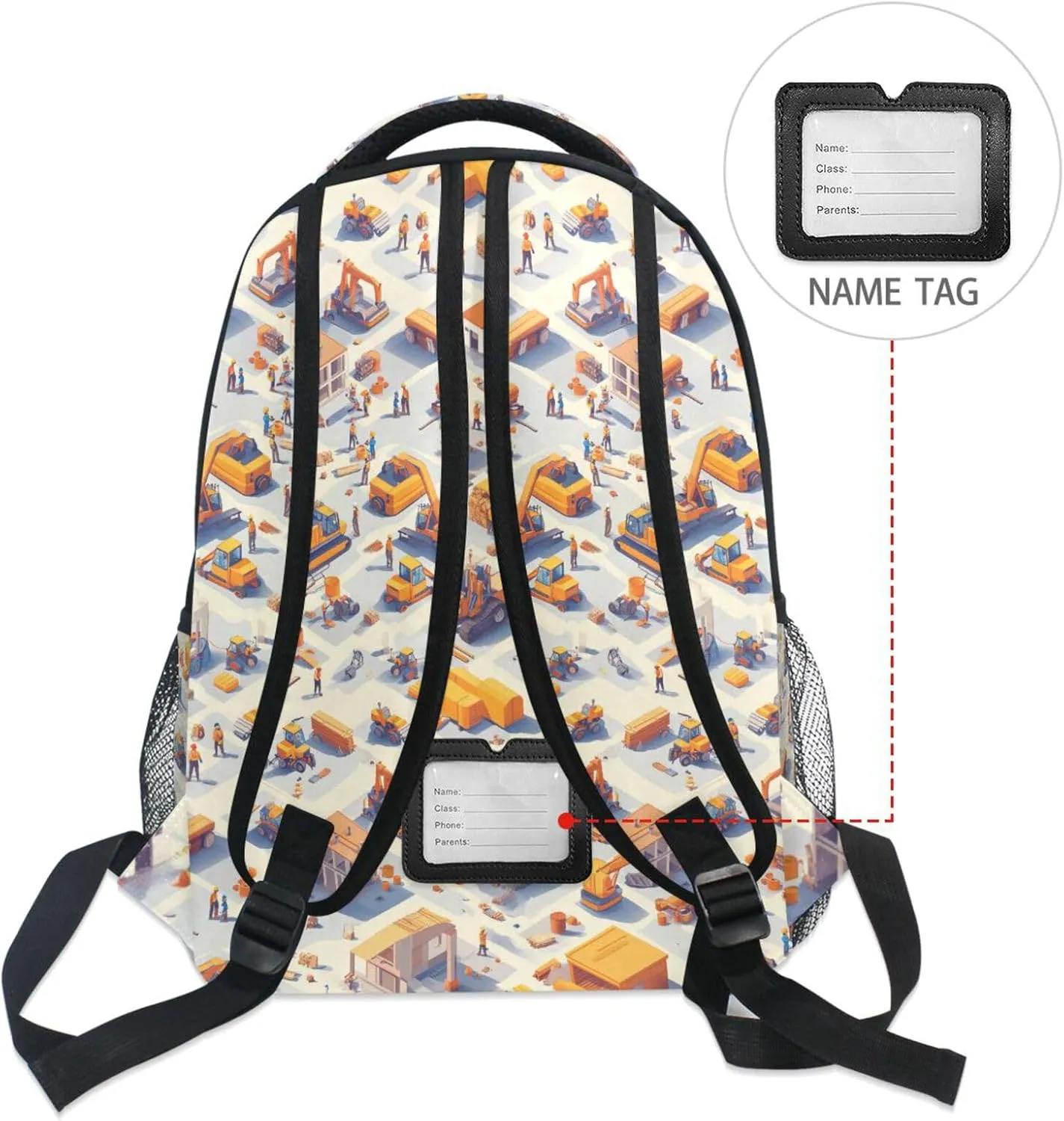 Fun Backpack for Men Women Fashion Travel Laptop Backpack with Chest Strap for Travel Trip Construction Scene Concrete Mixer Truck