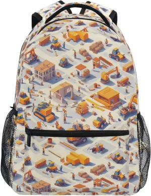 Fun Backpack for Men Women Fashion Travel Laptop Backpack with Chest Strap for Travel Trip Construction Scene Concrete Mixer Truck