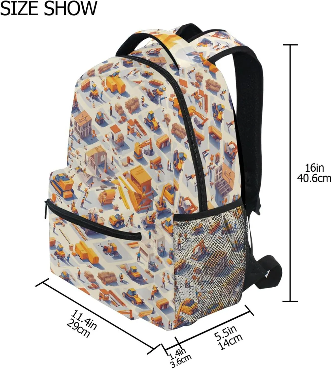 Fun Backpack for Men Women Fashion Travel Laptop Backpack with Chest Strap for Travel Trip Construction Scene Concrete Mixer Truck