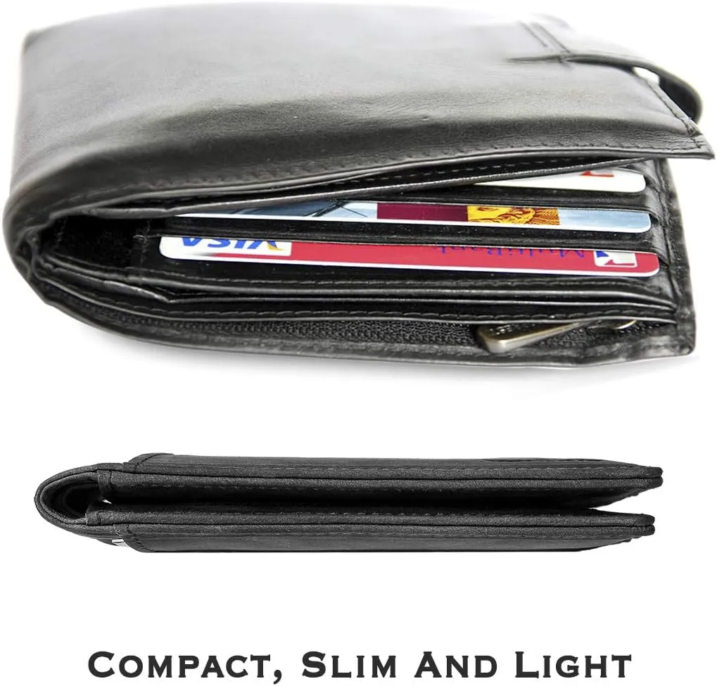 Functional Compact RFID Blocking Bifold Wallet for Men, Made of Finest Genuine Leather