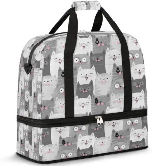 Funny Cats Sports Gym Bag with Shoes Compartment Foldable Travel Duffel Bag Dry Wet Separated Sports Tote Workout Weekender Overnight Bag for Women Yoga Dance Work Training Handbag