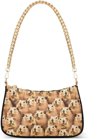 Funny Groundhog Animal Tote Bag Shoulder Bag Hobo Handbag for Women Ladies Mini Clutch Purse with Zipper Closure