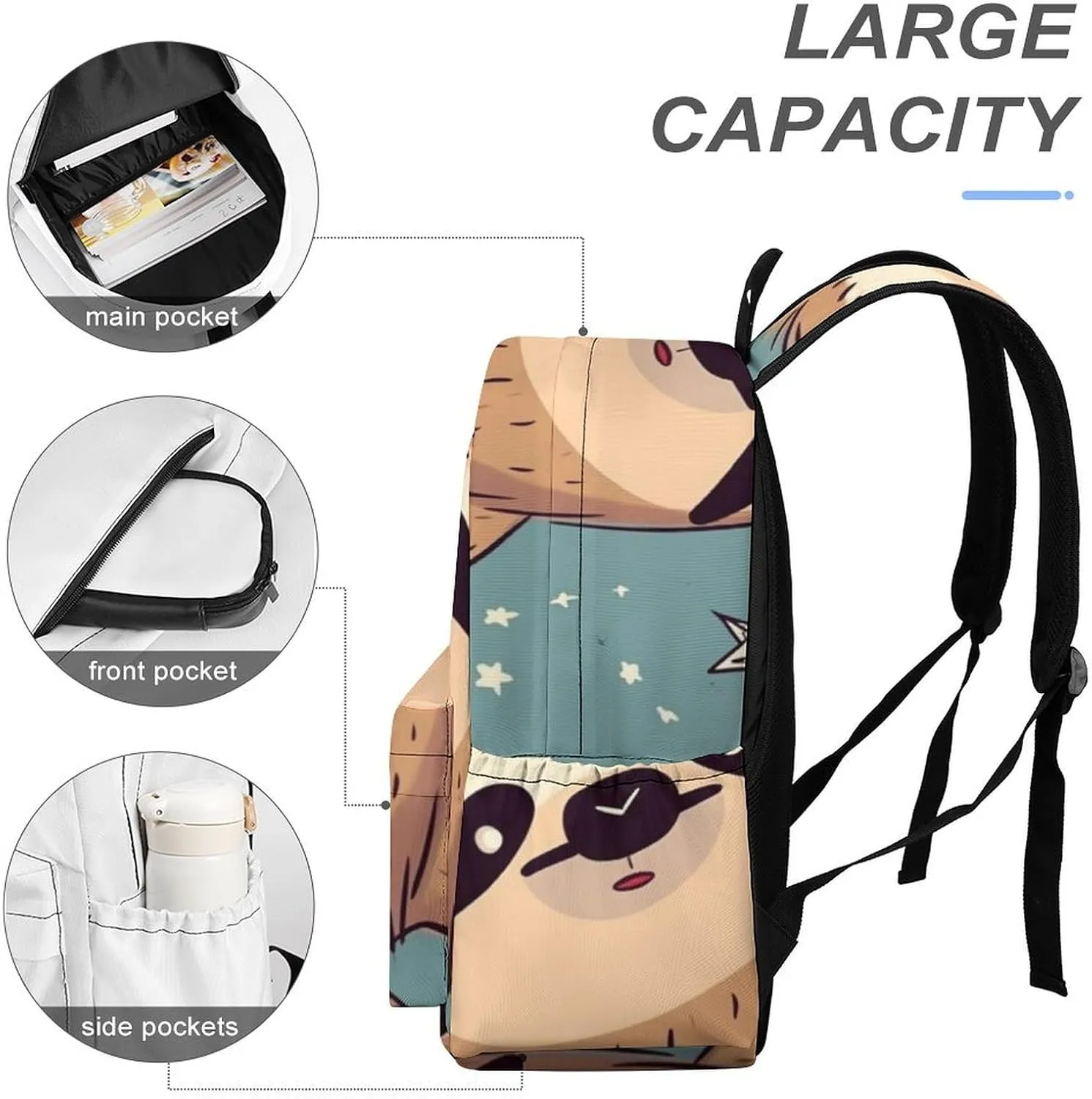 Funny Sloth Stars Print Laptop Backpacks Casual Shoulder Bag Travel Daypack Fashion for Men Women