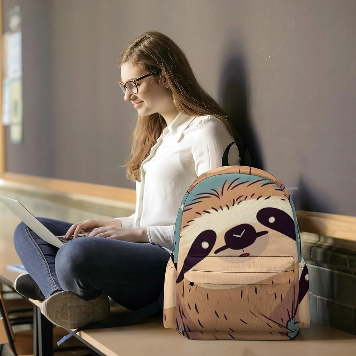 Funny Sloth Stars Print Laptop Backpacks Casual Shoulder Bag Travel Daypack Fashion for Men Women