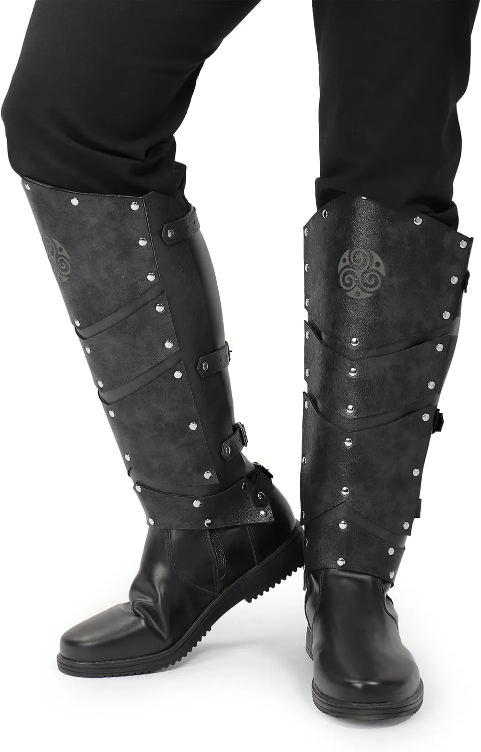 FURPHI Medieval Faux Leather Leg Armor Boot Covers Vintage Renaissance Knight Gaiters Mercenary Leg Guards Cosplay