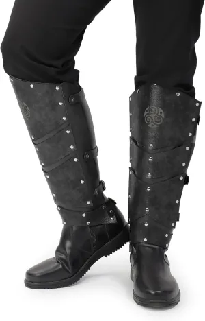 FURPHI Medieval Faux Leather Leg Armor Boot Covers Vintage Renaissance Knight Gaiters Mercenary Leg Guards Cosplay