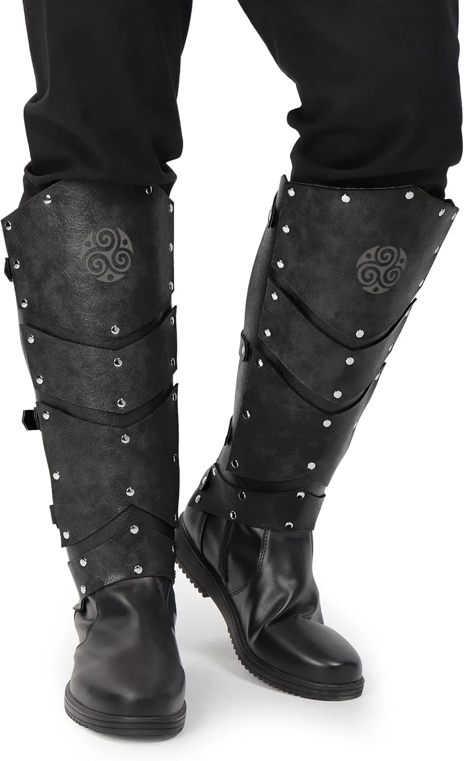 FURPHI Medieval Faux Leather Leg Armor Boot Covers Vintage Renaissance Knight Gaiters Mercenary Leg Guards Cosplay