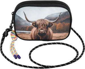 Furry Highland Cow Crossbody Bags for Women Cell Phone Purses Women's Shoulder Handbags Wallet Purse with Adjustable Strap