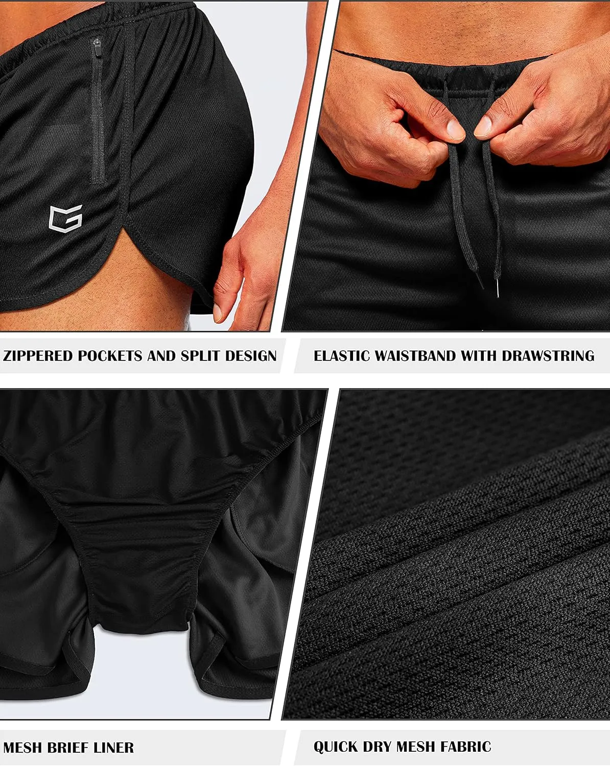 G Gradual Men's Running Shorts 3 Inch Quick Dry Gym Athletic Jogging Shorts with Zipper Pockets