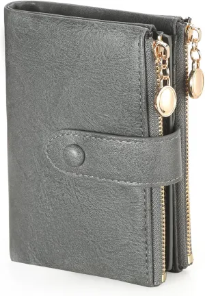 GAEKEAO Small Wallets for Women Leather RFID Blocking Bifold Double Zipper Pockets Wallet Card Case Purse with 2 ID Windows