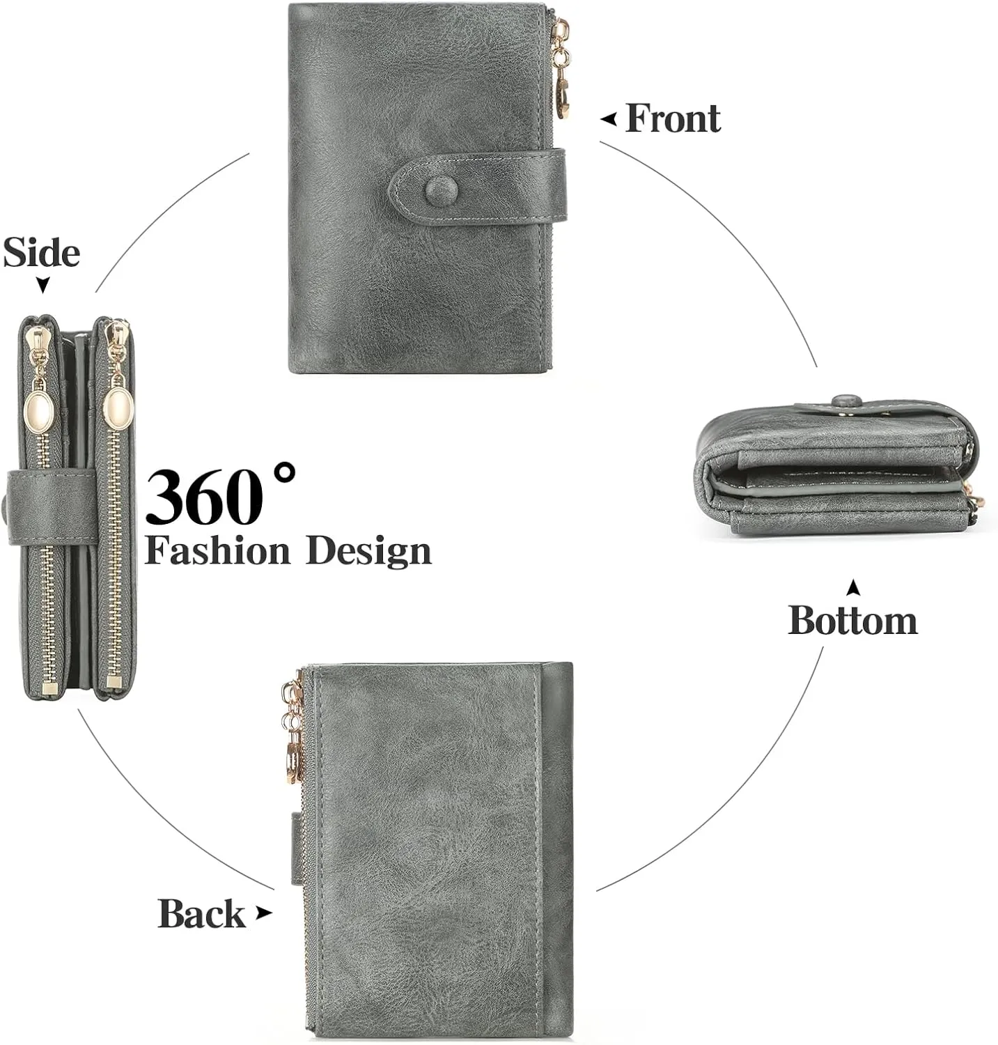 GAEKEAO Small Wallets for Women Leather RFID Blocking Bifold Double Zipper Pockets Wallet Card Case Purse with 2 ID Windows