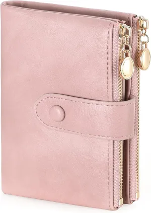 GAEKEAO Small Wallets for Women Leather RFID Blocking Bifold Double Zipper Pockets Wallet Card Case Purse with 2 ID Windows