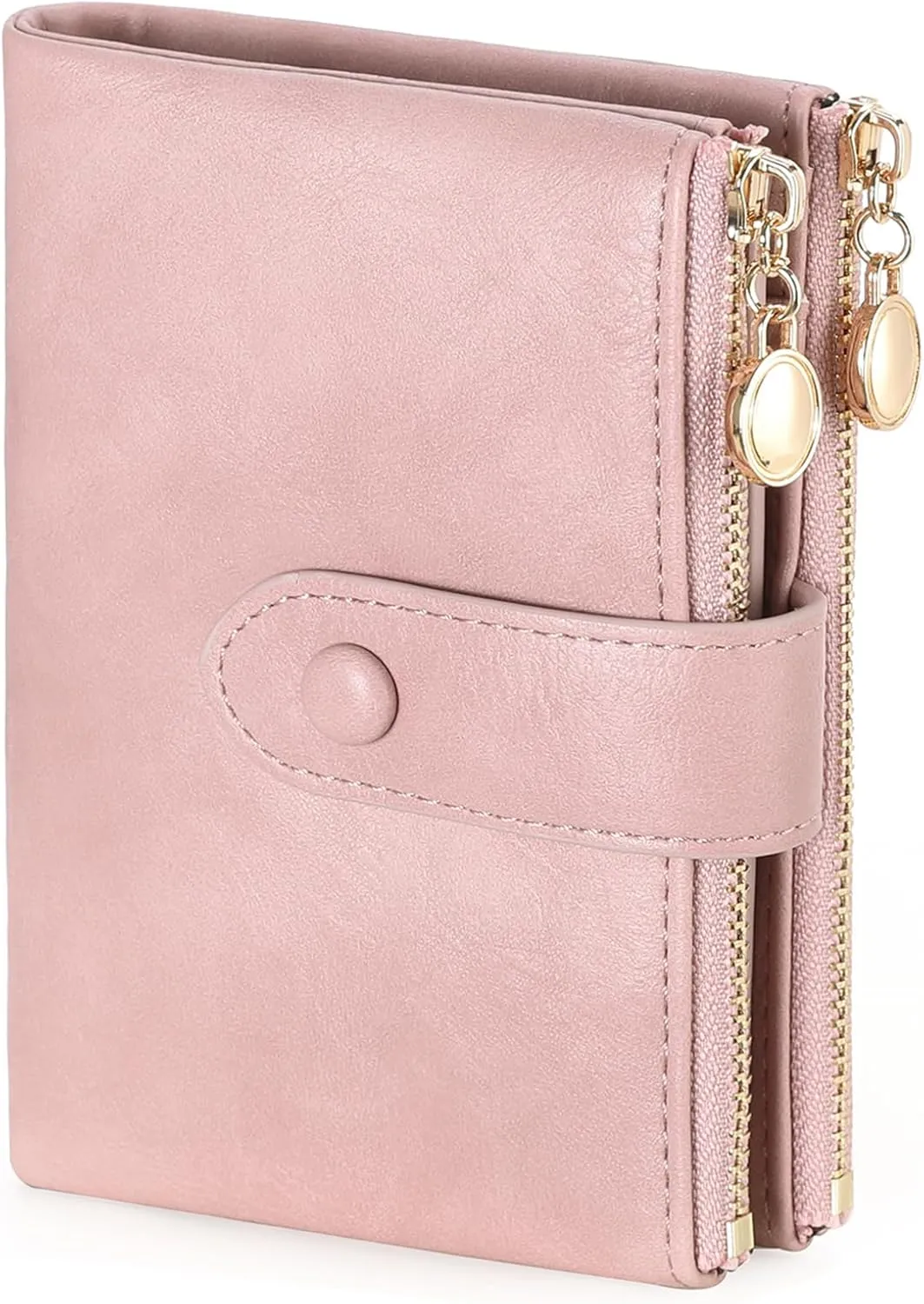GAEKEAO Small Wallets for Women Leather RFID Blocking Bifold Double Zipper Pockets Wallet Card Case Purse with 2 ID Windows
