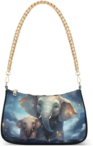 Galaxy Nebula Elephant Tote Bag Hobo Handbag for Women Ladies Shoulder Bag Mini Clutch Purse with Zipper Closure