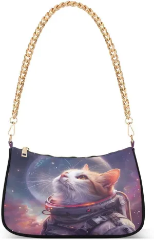Galaxy Nebula Kitten Cat Space Tote Bag Hobo Handbag for Women Ladies Shoulder Bag Mini Clutch Purse with Zipper Closure