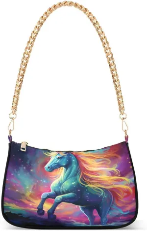 Galaxy Nebula Space Unicorn Tote Bag Hobo Handbag for Women Ladies Shoulder Bag Mini Clutch Purse with Zipper Closure