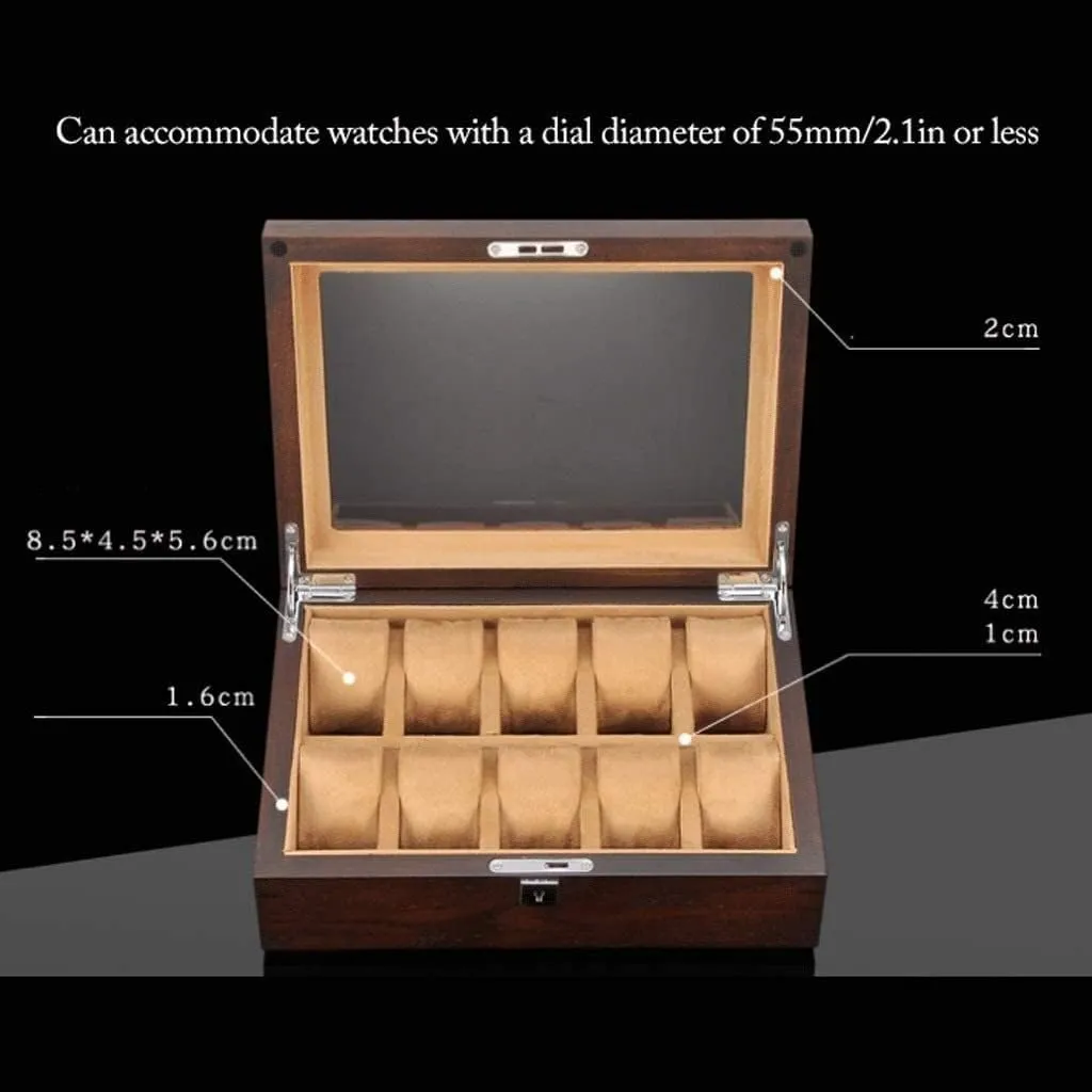 GaRcan Watch Case Solid Wood Watch Box 10 Slot Wooden Jewelry Box With Key And Glass Top Jewelry Storage Organizer Display Box Watch Box