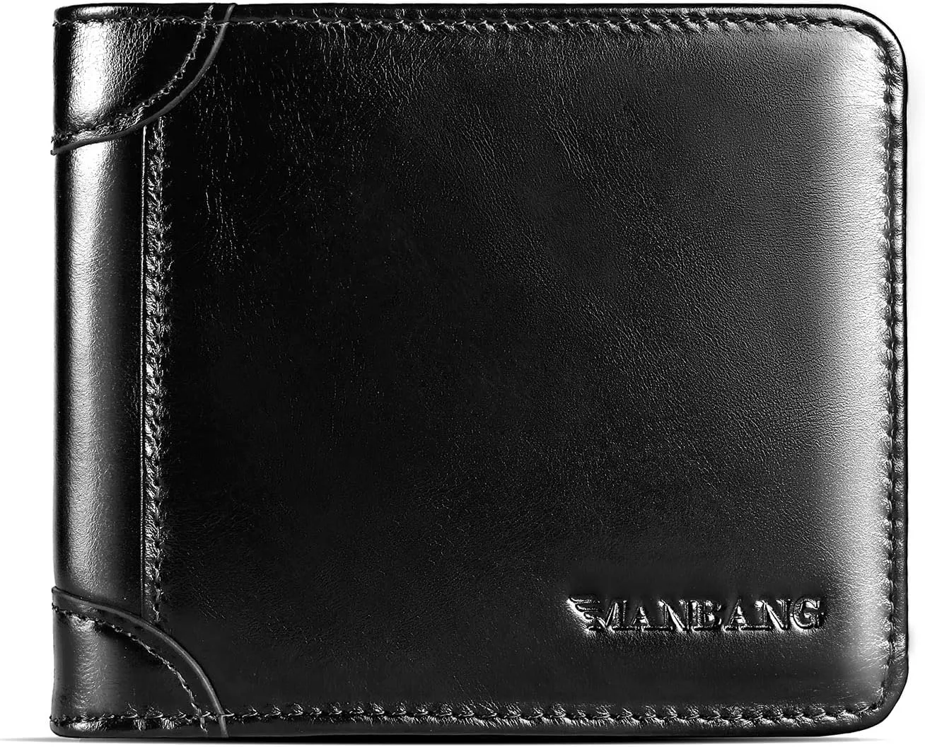 【Genuine Cow Leather】 Brand Men's Wallet Luxury Original Short Tri-Fold First Layer Cowhide RFID Blocking Purse Business Horizontal Fashion (Black)