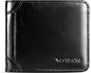 【Genuine Cow Leather】 Brand Men's Wallet Luxury Original Short Tri-Fold First Layer Cowhide RFID Blocking Purse Business Horizontal Fashion (Black)