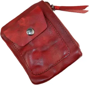 Genuine cowhide - Coin Purse for Men & Women - Leather Coin Pouch - Zipper Coin Purse Wallet - Leather Zipper Storage Bag - Coin Organizer (Red)