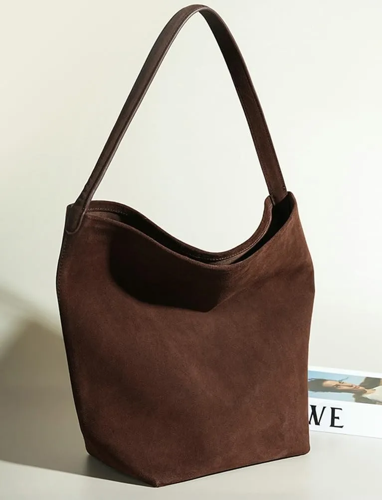 Genuine Leather Bucket Shoulder Bags for Women Ladies Large Tote Purse Handbags Soft Suede Working Satchel