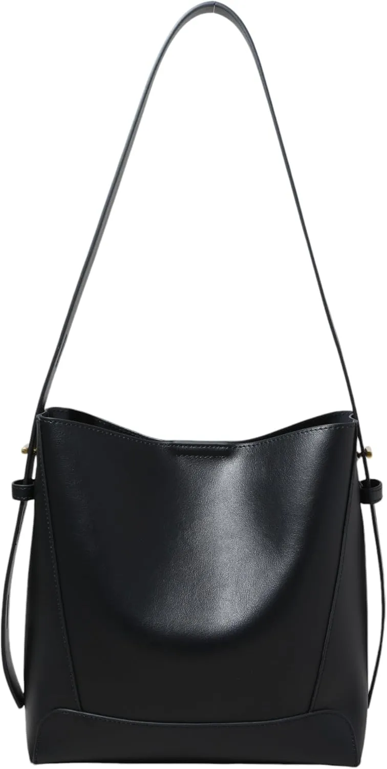 Genuine Leather Bucket Shoulder Tote Bag for Women