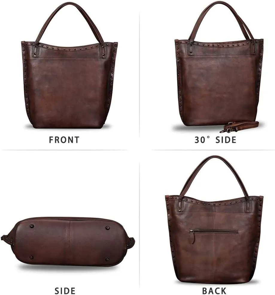 Genuine Leather Large Shoulder Bag Tote Bag for Women Vintage Real Leather Purses and Handbags Satchel Crossbody Bag