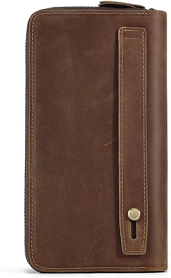 Genuine Leather Men's Clutch Bag Wallet Large Capacity Business Long Wallet with Hand Strap Male Purses