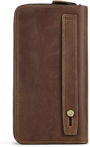 Genuine Leather Men's Clutch Bag Wallet Large Capacity Business Long Wallet with Hand Strap Male Purses