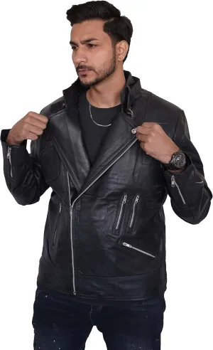 Genuine Leather Men,s Motorcycle Jacket-Black Aviator Leather Jacket-bomber leather jacket