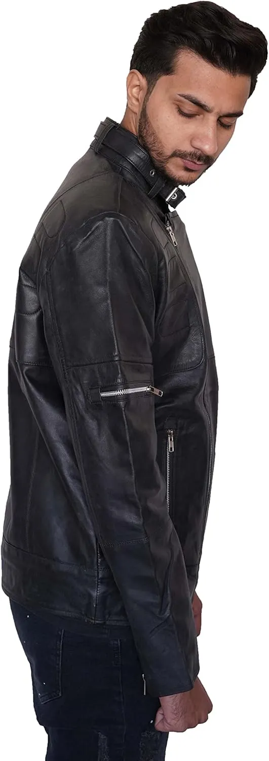 Genuine Leather Men,s Motorcycle Jacket-Black Aviator Leather Jacket-bomber leather jacket