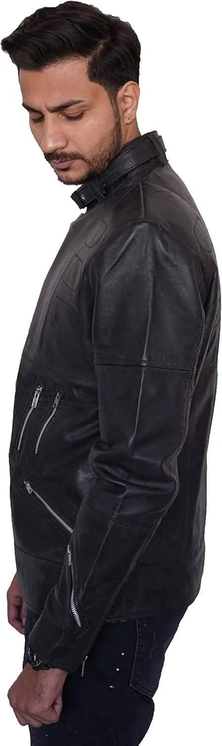 Genuine Leather Men,s Motorcycle Jacket-Black Aviator Leather Jacket-bomber leather jacket